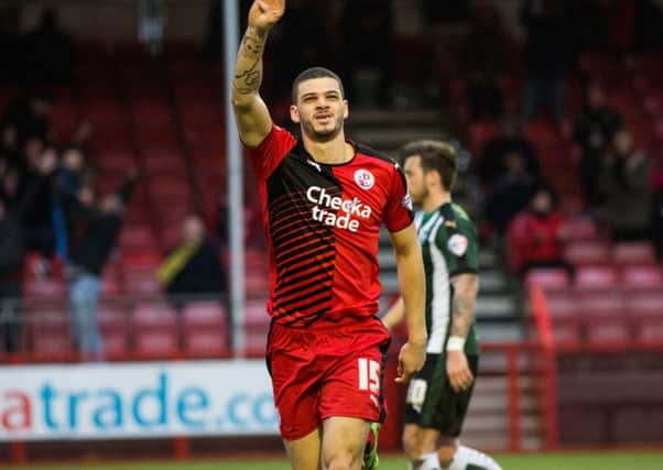 Shamir Fenelon celebrates scoring Crawley Town's equaliser during their 1-1 draw with Plymouth Argyle. Picture by Jack Beard SUS-160220-193916002