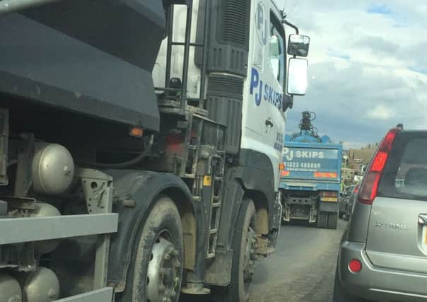 A lorry came to close for comfort during a stressful incident outside the Pebsham Lane development. Photo by Jacqueline Orchard