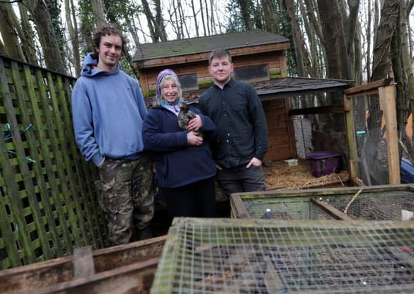 (L-R) Jack Overbury, Bev Robson and Lawan Bollington at Buckholt Animal Sanctuary SUS-160203-071740001