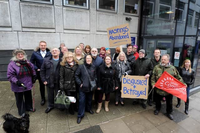 Protest outside Brighton University in Hastings. SUS-160903-134235001