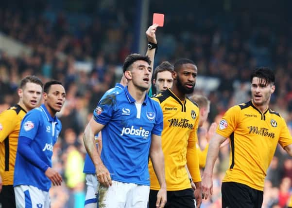 Pompey midfielder Gary Roberts is sent off. Picture: Joe Pepler