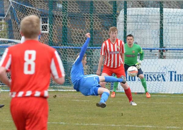 Callum Saunders tries a spectacular shot. Picture by Grahame Lehkyj