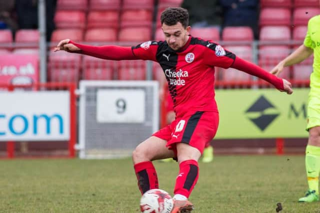 Lyle Della Verde takes a shot for Crawley Town against Hartlepool United, 5th March 2016. (c) Jack Beard SUS-160319-213836008