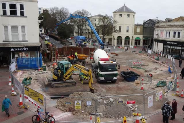 Construction continues on the site of the former bandstand in Worthing town centre