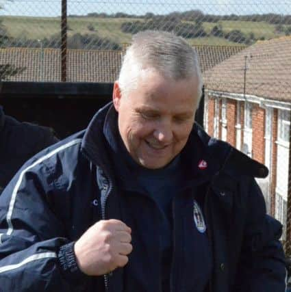 Haywards Heath Town boss Shaun Saunders celebrates. Picture by Grahame Lehkyj