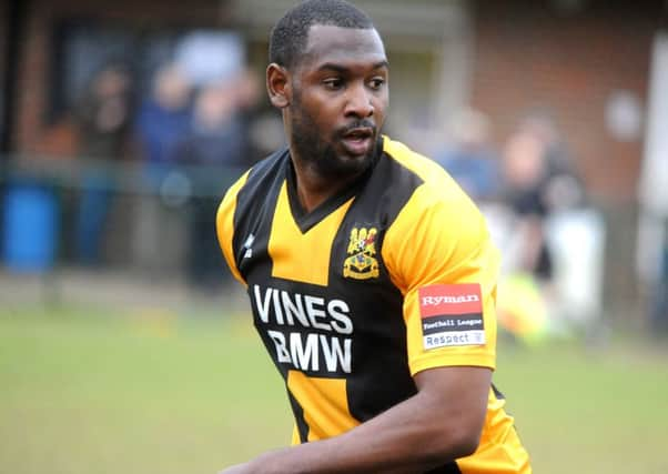 Three Bridges FC, 27-03-16, Hakeem Adelakun. Pic Steve Robards SR1609208 SUS-160329-133609001