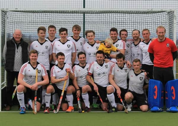 Promotion winning Horsham, back row: Al Campbell (manager), Noah Chinn, Jack Dean, Rob Turnbull, Chas Richardson, Ollie Yeomans, Dom Male (with Xavi), Joey Humphreys, Cirdec Atkinson, Richard Blakesley, Andrew Isaacs. Front: Matt Hough, Joh Burroughs, Freddie Campbell, Duncan Howarth (captain), Andy MacIlwraith, Dan Humphreys.