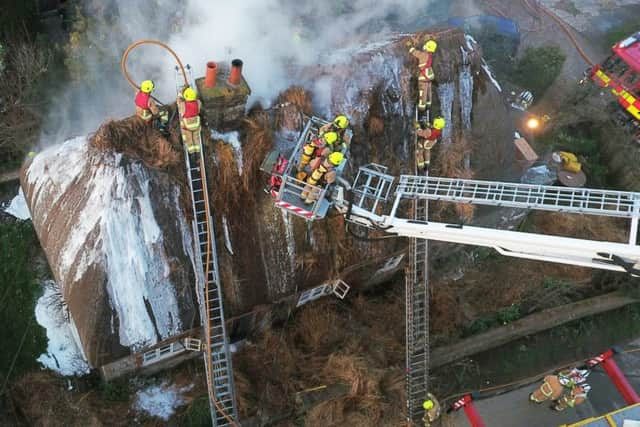 A huge number of firefighters are still battling the fire, in a thatched cottage near Bognor Regis. All pictures and video by Eddie Mitchell