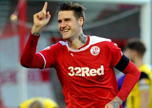 Sonny Bradley scores for Crawley Town against Barnsley (Pic by Jon Rigby) PPP-150214-180723004