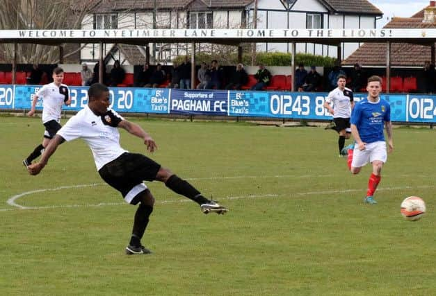 Terrell Lewis strikes the winner / Picture by Roger Smith