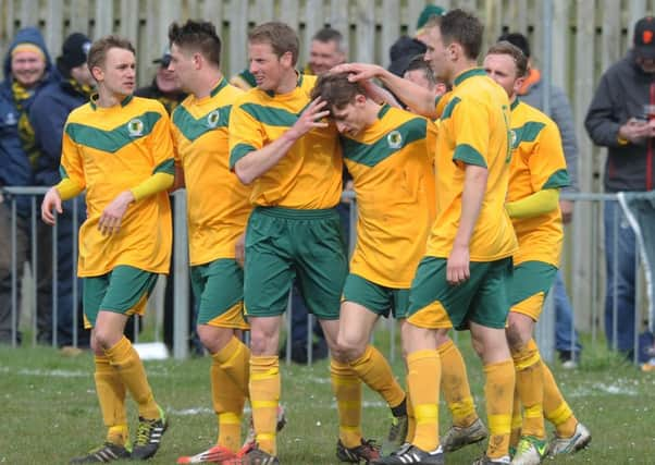 Eastbourne Utd V Horsham FC 9/4/16 - Horsham score their first goal (Photo by Jon Rigby) SUS-161004-162330008