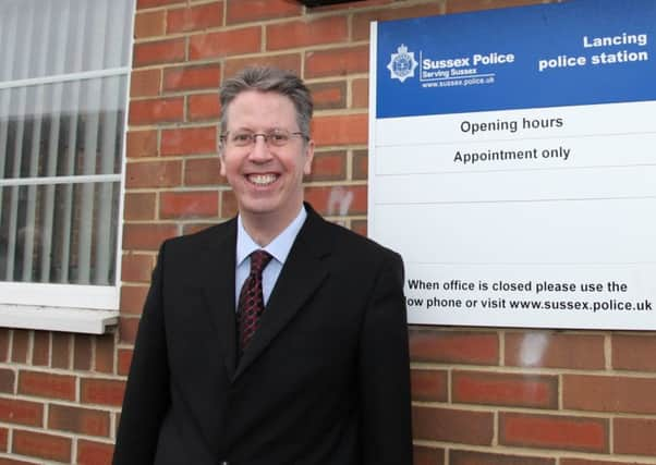 Patrick Lowe, UKIP's Sussex Police and Crime Commissioner candidate, outside Lancing Police Station (photo submitted). SUS-160102-145830001