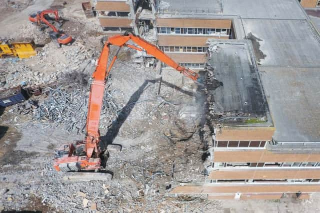 The demolition work at the Southlands Hospital site, Shoreham, pictured from the air. Picture by Eddie Mitchell.