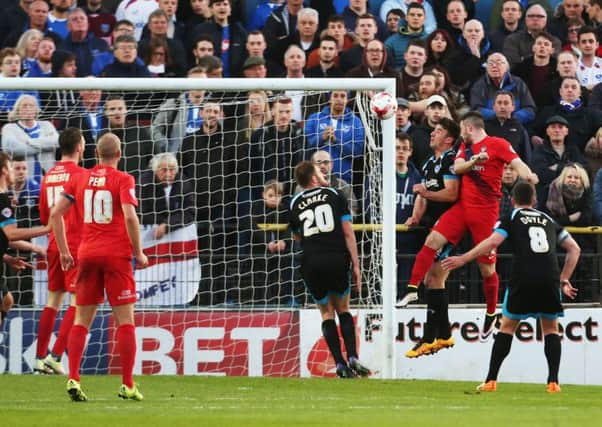 Bradley Fewster heads York in front. Picture: Joe Pepler