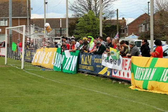 Pagham v Horsham. Fans behind the goal