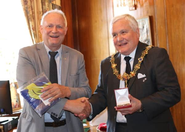 Guy Warein and mayor Michael Donin mark the 100-year anniversary of when the Sussex Southdown Brigade lost 366 young men and officers in the Battle of Boars Head in Richebourg, Northern France in 1916.