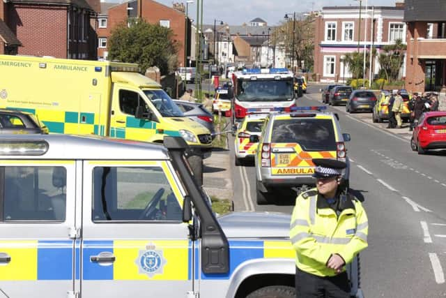 Firefighters and police at the scene of a fire in Maltravers Court in Maltravers Road, Littlehampton. Picture: Eddie Mitchell