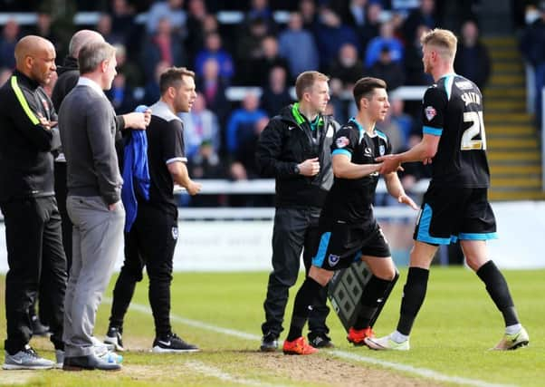 Conor Chaplin comes on to replace Michael Smith at Victoria Park. Picture: Joe Pepler