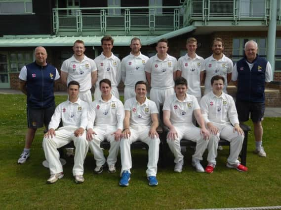 Hastings Priory Cricket Club's first team squad lines up for the camera prior to its nine-wicket win over Worthing last weekend (SUS-160705-124318002)