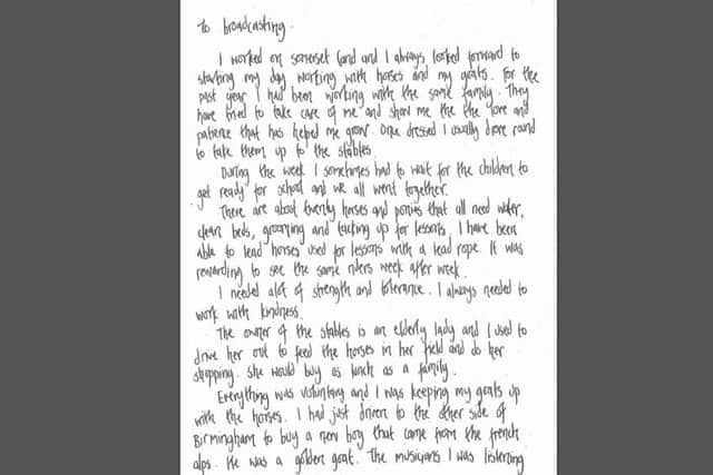 The letter that Matthew Daley attempted to send to the BBC while awaiting trial for the stabbing of Don Lock. Picture: Sussex Police