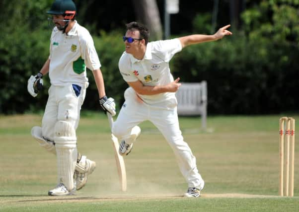 Slinfold (bowling) v Keymer and Hassocks. Guy Thorne bowling. Pic Steve Robards SR1517211 SUS-150720-133903001