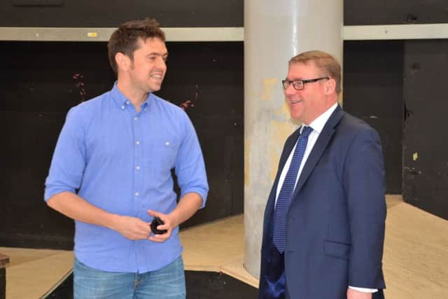 Minister Mark Francois with Richard Moore in The Source Park. Photo by Sid Saunders. SUS-160524-081001001