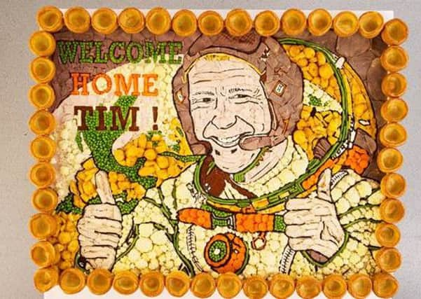 Tim Peake's face created out of roast dinner ingredients.