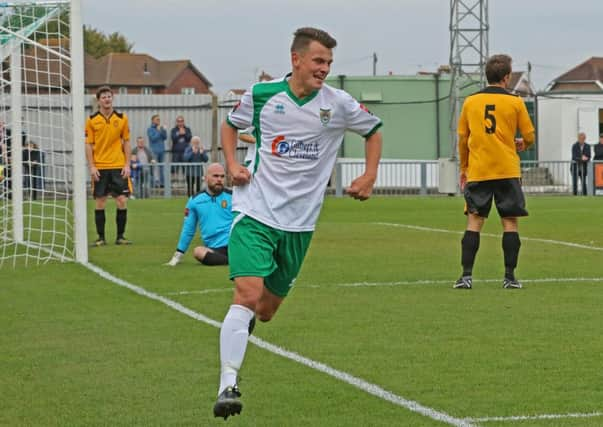 Alfie Rutherford celebrates scoring for Bognor. Picture: Tim Hale