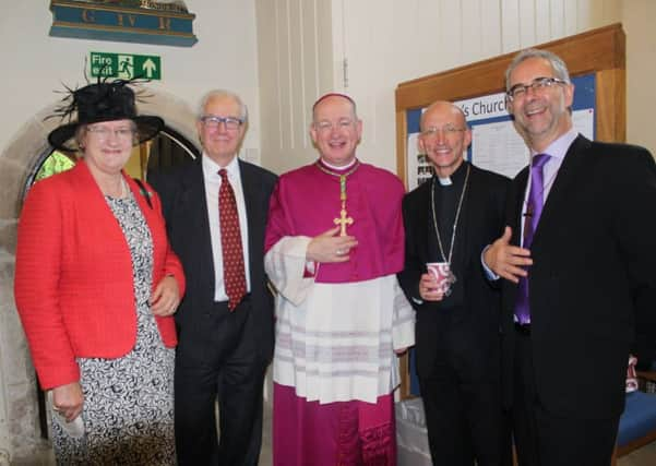 The trusts officers Sara Stonor and Christopher Whittick with Catholic Bishop of Arundel and Brighton Richard Moth, Anglican Bishop Of Chichester Dr Martin Warner and Regional Baptist Minister Stuart Davison