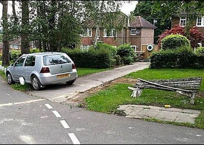 Crashed car in Reed Pond Walk. Photo by Sussex Police.