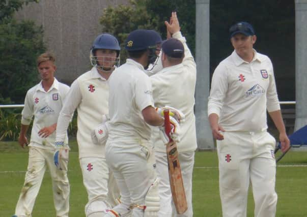 The teams shake hands at the end of Bexhill's victory over Billingshurst (SUS-160907-222925002)