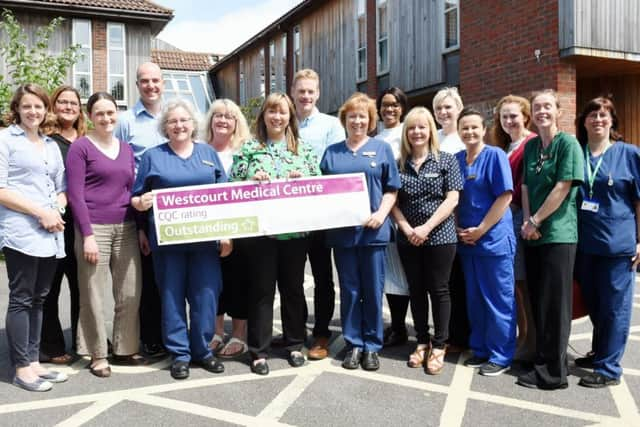 Westcourt Surgery has been awarded an outstanding inspection from the Care Quality Commission in Coastal West Sussex CCG. Pictured are staff members outside the surgery. Rustington, West Sussex. Picture: Liz Pearce 11/07/2016  SUS-161107-172235008