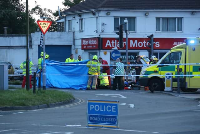 Emergency services at the scene of a road traffic collision last night. Picture: Eddie Mitchell