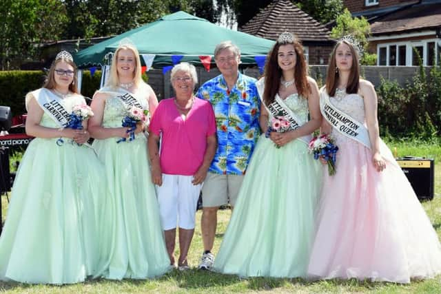 The Littlehampton Carnival Queen and Princesses open the festival, with organiser Barbara Evans and church warden David Farrer-Brown. Picture : Liz Pearce  LP1600154