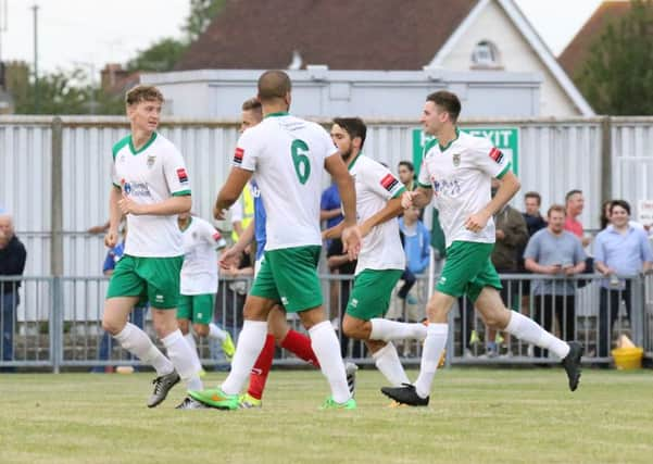 Harvey Whyte, second from right, after scoring against Pompey - but 48 hours later he suffered a serious knee injury / Picture by Tim Hale