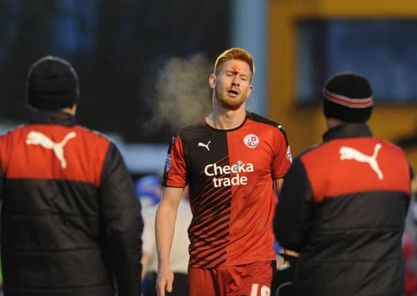 Matt Harrold sustains a head injury - Crawley Town V Notts County 16/1/16 (Photo by Jon Rigby) SUS-160116-183409008