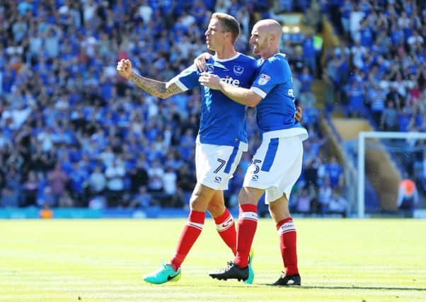 Carl Baker celebrates scoring on Saturday. Picture: Joe Pepler/Digital South.