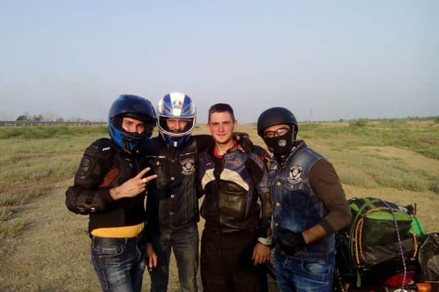 Joe with local bikers near the city of Ganja, Azerbaijan.