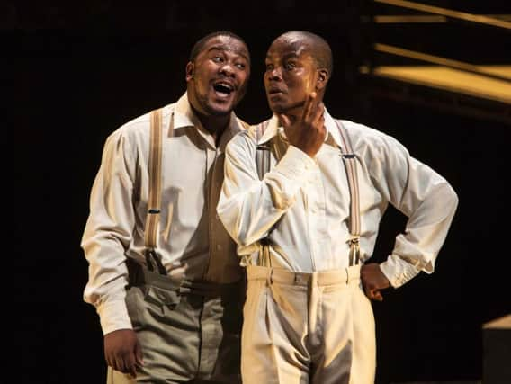 LtoR Lukhanyo Moyake as Justice and Thato Machona as Mandela 1 in MANDELA TRILOGY