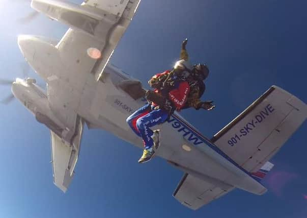 Reigate and Banstead mayor and Horley town councillor David Powell doing his second world record breaking sky dive in August 2016 - picture submitted