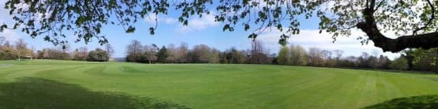 Panoramic photo of Arundel castle cricket ground from April 2014 SUS-160709-174820001