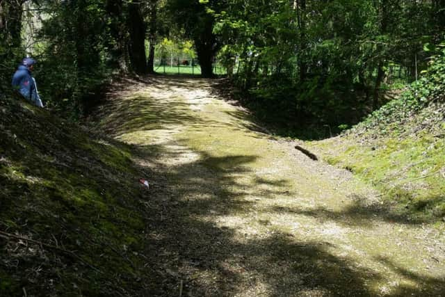 Old lane historian Mark Phillips believes originally linked up with the old London Road going through the Park and lead to the Mary Gate. Also the site where the stone gateway was excavated in the defensive banks on both sides. SUS-160709-174832001