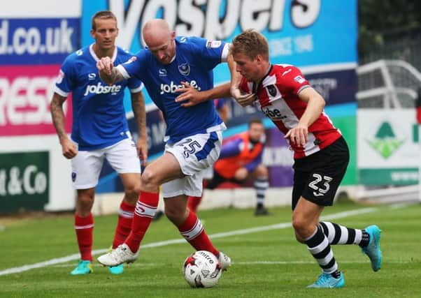 Drew Talbot in action for Pompey against Exeter