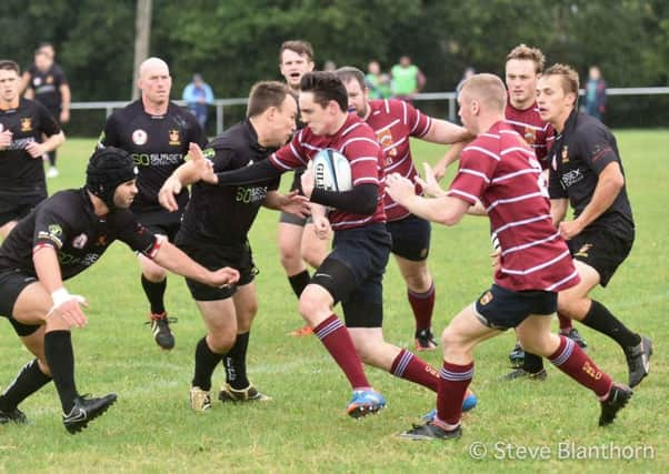 Action from Burgess Hill v Crawley on Saturday. Picture by Steve Blanthorn