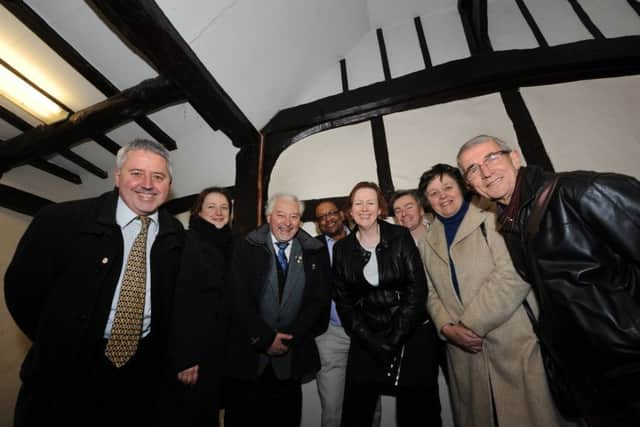 Keith Jarosinski (Crawley Borough Council), Jessica Mittler (Oxley Conservation), Councillor Chris Mullins, Devroy Wilson (RDjW Architects), Mary Wood (Crawley Museum Society), Nigel Sheehan (Crawley Borough Council), Helen Poole (Crawley Museum curator), Barry Jones (Crawley Museum Society)