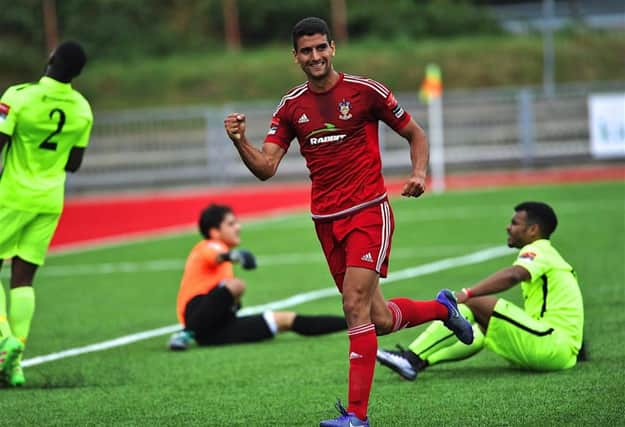 Omar Bugiel put Worthing ahead with a bizarre goal at Havant on Tuesday night. Picture: Stephen Goodger