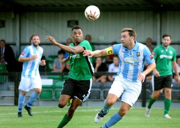 Burgess Hill Town FC v Folkestone. Tyrell Richardson-Brown. Pic Steve Robards SR1625007 SUS-160830-113519001