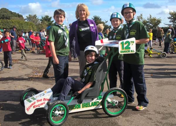 Rachel Hammond, deputy chairman of West Sussex Scouts, with the 12th Bangor team from Northern Ireland