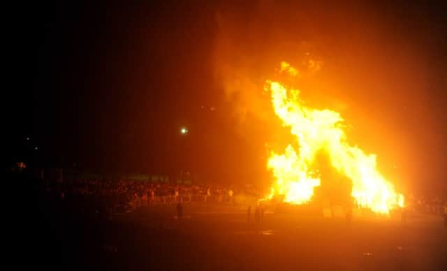 Waterloo Society's giant fire atLewes Bonfire 2015 celebrations this evening
Photograph taken by Simon Dack SUS-150611-062154001