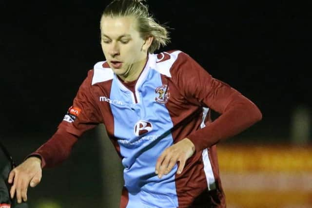 Harry Stannard put Hastings United ahead against Aylesbury with his fifth goal in four games. Picture courtesy Scott White